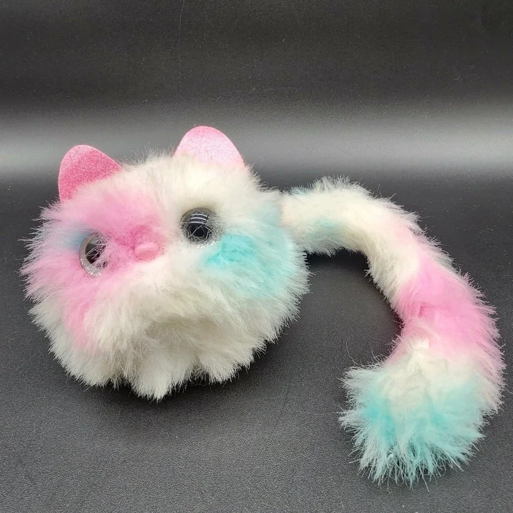 Pomsies Pink White Teal Blossom Cat Plush Interactive Toy Wrap Tail Pastelcore‎
